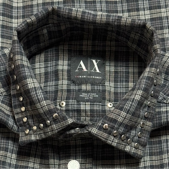 Armani Exchange Plaid Studded Long Sleeve Buttonup Rodeo Rocker Grunge XS - Picture 8 of 11